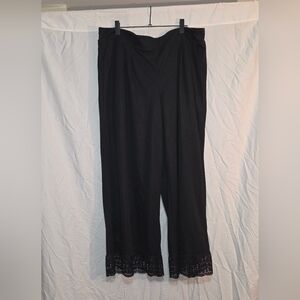 Cato 28/28W Plus Size Black Lace Hem Women's Wide Leg Pants
